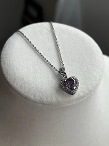 "Collar colgante gota corazón acento amatista y diamante plata esterlina de colección 18""" - Imagen 1 de 9