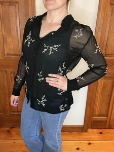 NY & Co Y2K Black Witchy Sheer Button Up Blouse Fairy Grunge Gothic Whimsigoth - Bild 1 von 9