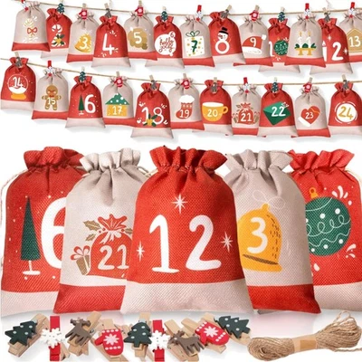 Großer Adventskalender zum Befüllen mit 24 Jutesäckchen 18x13cm für 2025 - Bild 1 von 2