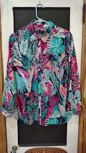 womans Talbots multicolor tropical print button up shirt size XL - Picture 1 of 5