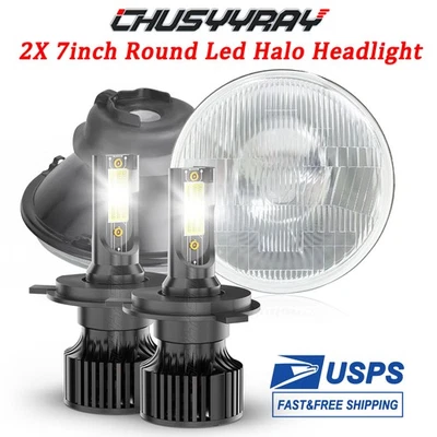 For Ford Fairlane 1955 1956 1957 2PC 100W 7inch Round LED Headlights HI/LO Bulbs - Image 1 of 4