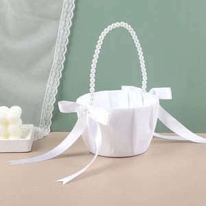 Flower Girl Basket - White, Ivory Wedding Decor - Picture 1 of 6