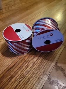 2.5"x 20ft Red & White Candy Cane Glitter Wired Ribbon by Celebrate It 2x - Picture 1 of 5