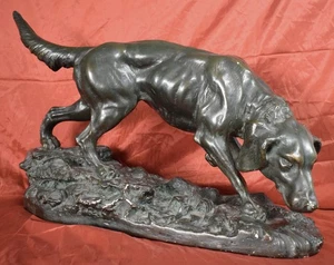 Sculpure Scultura in Gesso Bronzato "CANE DA CACCIA IN POSIZIONE DI PUNTA" 1800 - Picture 1 of 13