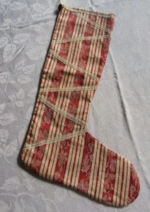 Handmade Upcycled Old Turkey Red Fabric Lace Trim 18" CHRISTMAS STOCKING OOAK - Picture 1 of 3