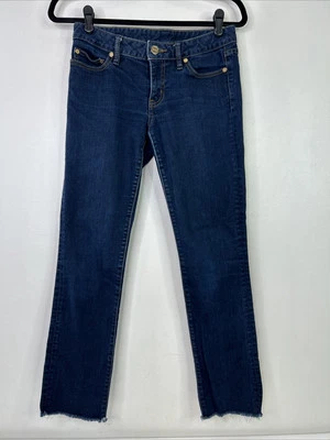 Tory Burch Women's Size 26 Super Skinny Jean Blue Dark Wash Denim Fray Hem - Image 1 of 4