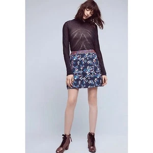 Anthropologie Cardana Maeve Blue Jacquard Floral Pencil Skirt - Picture 1 of 12