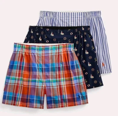NUEVO paquete de 3 boxers de algodón tejido a cuadros Polo Ralph Lauren mediano (32-34") para hombre Foto 1 de 3