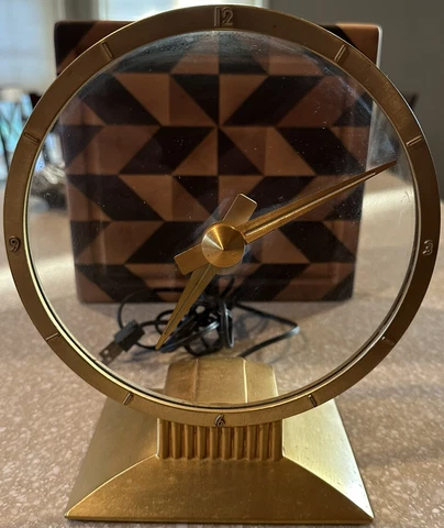 Vintage Jefferson " GOLDEN HOUR "  Electric Mystery Clock Art Deco TESTED Cover