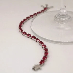 Red Ruby 8Ct Oval Cut Lab Created Women's Tennis Bracelet 14K White Gold Plated - Picture 1 of 5