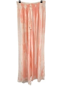 Kiwi & Punch Women's Peach/White Tie Dye Casual Wide Leg Pants Elastic Waist L - Picture 1 of 8