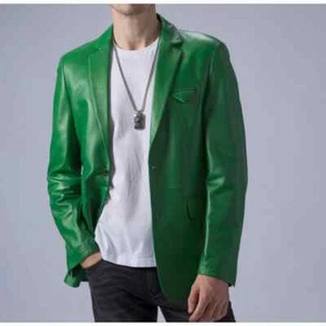 NEW Arrival Men's Party Stylish Real Lambskin Leather Blazer Green Coat Western - Picture 1 of 8