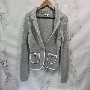 Anthropologie Sweater Blazer Womens Small Gray Wool Cardigan Jacket Embroidered - Picture 1 of 12