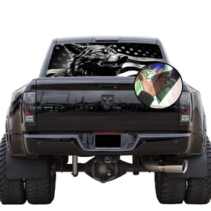 Truck Back Window Graphics Wolf American Flag (P567) See Through Rear Decal - Picture 1 of 5
