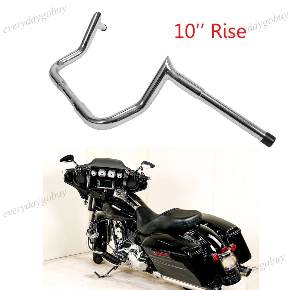Chrome Rise 10" Ape 1/4" Monkey Bar Handlebar For Harley Touring Street Glide - Image 1 of 4