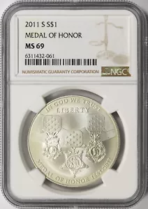 2011-S Medal of Honor $1 Commemorative Dollar NGC MS69 - Picture 1 of 2