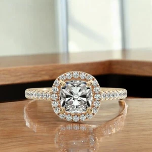 Diamond Wedding Ring IGI Certified 1.40 Ct Lab Created Cushion  18k Yellow Gold - Picture 1 of 12