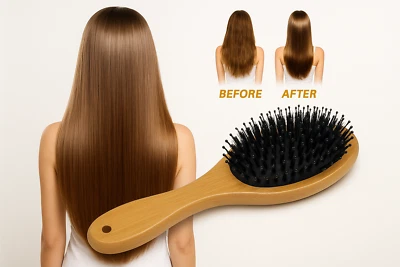 MARKENLOS Haarbürste aus echten Wildschweinborsten, Bambusholz, Naturborsten