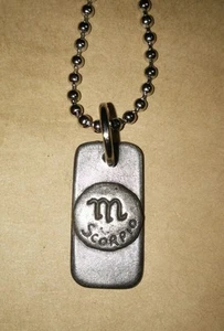 SCORPIO SCORPION ASTROLOGICAL SIGN ADJ MINI DOG TAG DOGTAG PENDANT NECKLACE - Picture 1 of 2