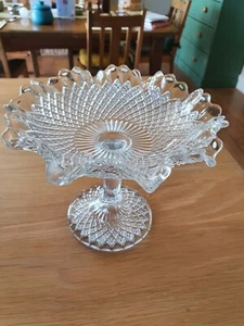 Antique Pressed Clear Glass Footed Bonbon Dish - Picture 1 of 3