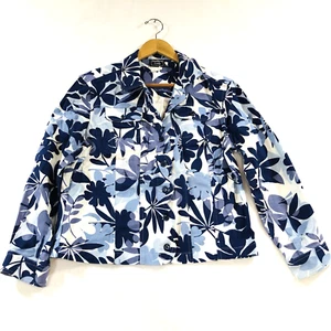 Damenjacke Baumwolle blau Blumenmuster Größe 14 - Bild 1 von 7