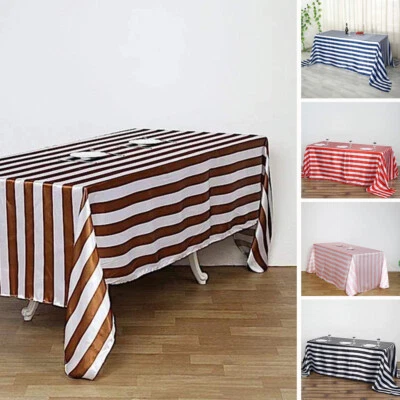90x132-Inch Stripes Satin Rectangular Tablecloth Dinner Party Wedding Linens - Image 1 of 4