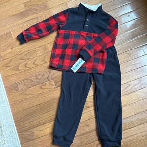 Carters Boy 4T Set Fleece Black Red Buffalo Plaid - Picture 1 of 7