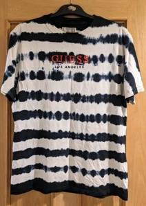 Vintage 90s GUESS Originals Tie Dye Black Stripe T Shirt. Size S Mens - Picture 1 of 7