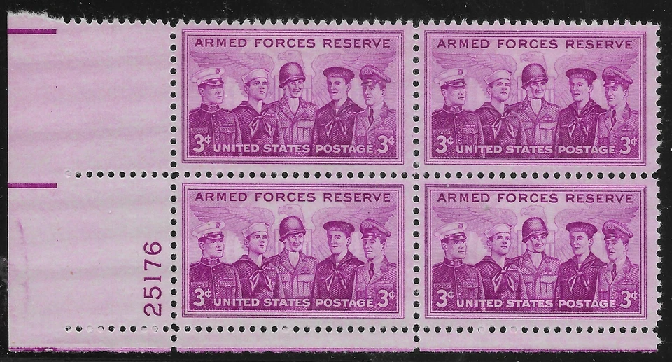 US Scott #1067, Plate Block #25176 1955 Armed Forces 3c FVF MNH Lower Left - Image 1 of 1