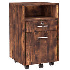 Vinsetto Mobile File Cabinet Lockable Documents Storage w/ 5 Wheels Rustic Brown