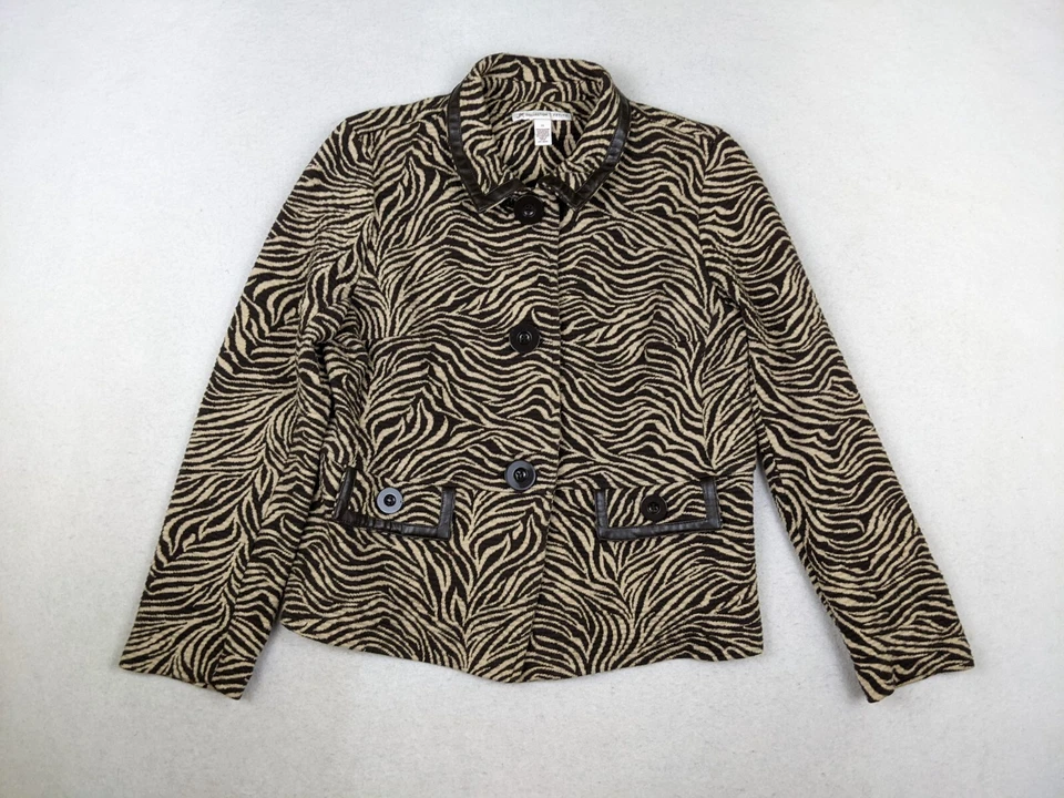 COLECCIÓN JM - BLAZER MUJER MARRÓN Y BEIGE CEBRA ANIMAL PRINT PUNTO ELÁSTICO PM Foto 1 de 4