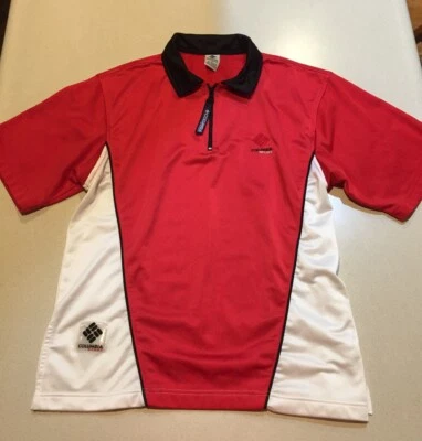 Camisa Polo Vintage COLUMBIA SPORT Para Hombre Mediana Poliéster 1/4 Cremallera Roja Blanca Foto 1 de 4