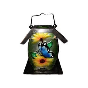 Stained Patio Butterfly/ Floral Art Glass Outdoor Candle Holder - Picture 1 of 6