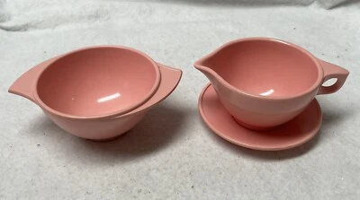 RARE Vintage Boonton Pink 3 Piece Cream And Sugar - Image 1 of 4