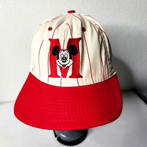 Vtg 1990s Mickey Mouse Walt Disney Baseball Striped Hat Snapback Cap Made in USA - Picture 1 of 9