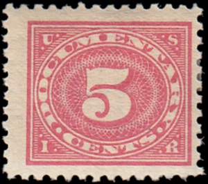 US Stamp R232 - 1917 5¢ US Internal Revenue Stamp, Numeral, G/VG, MHR, OG - Picture 1 of 2