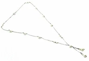 Collar de Oro Blanco 18K, Cadena Cuadrada, con Perlas Blancas Y Doble Colgante - Imagen 1 de 8