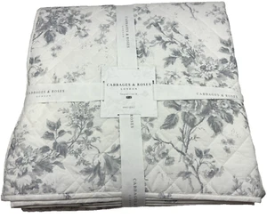Cabbages & Roses KING Quilt Alderney Grey Blue Cotton Floral Lightweight Cozy - Picture 1 of 4
