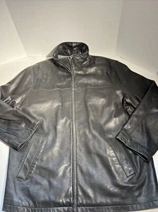 Roundtree & Yorke Soft Supple Lambskin Black Leather Jacket Lined Men's XL EUC - Picture 1 of 11