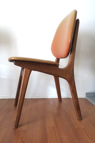 Mid century modern single chair cognac vinyl walnut wood Cover