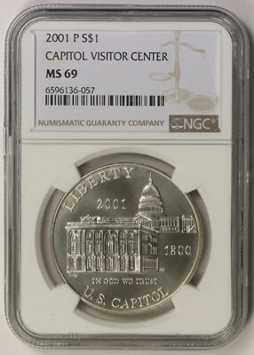 2001-P Capitol Visitor Center Modern Silver Commemorative Dollar $1 MS 69 NGC - Image 1 of 4