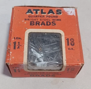 Vintage Box Atlas Bright Steel Wire Brads Len. 1 & 1/4 18 GA. 1 - Picture 1 of 2