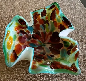 1950 MCM TUTTI FRUITTI FREEFORM MURANO ART GLASS BOWL W/ GOLD & SILVER LEAF - Picture 1 of 10