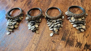 Vintage Pier One Napkin Rings Bronze Tone Beaded Sequin Set Of 4 Boho Festival - Picture 1 of 4