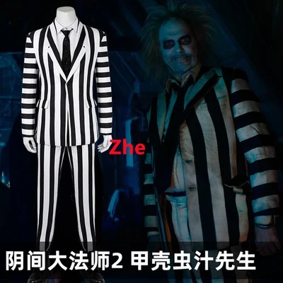 Beetlejuice 2 Para hombres Uniforme Negro Blanco Traje Conjunto Halloween Juegos con disfraces Disfraz  Foto 1 de 4