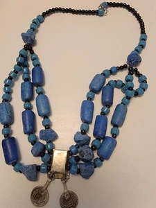 Antica collana islamica turchese argento beduino palestinese - perline commerciali - Foto 1 di 4