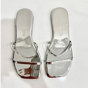 Sandalias planas Tkees Gemma punta cuadrada correderas espejo plateado para mujer talla 8 nuevas sin etiquetas - Imagen 1 de 8