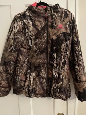 Casaco feminino Mossy Oak camuflado rosa tamanho grande zíper completo - Imagem 1 de 4