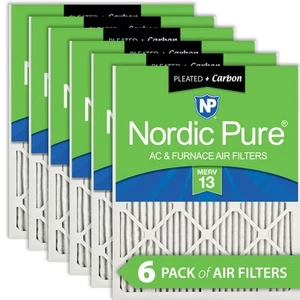 14x25x1 (13_1/2x24_1/2) Pleated Air Filters MERV 13 Plus Carbon 6 Pack - Picture 1 of 7