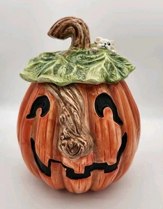 Vintage Omnbus OCI 1989 Halloween Kürbis Fitz & Floyd Keramik Keksdose mit Maus - Bild 1 von 13